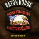BATON ROUGE and NEVER SURRENDER Small Badge Patches Set for Biker Vest Jacket