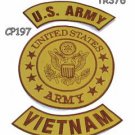 ARMY VIETNAM Brown on Gold Iron on 3 Patches Set for Biker Jacket