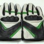 Leather Motorcycle Gloves with Armour Guard on Knuckles White Black Green LARGE