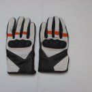 Leather Motorcycle Gloves with Armour Guard on Knuckles White Black Orange