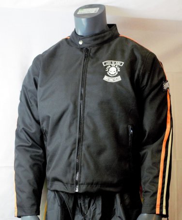 MOTORCYCLE WEATHER JACKET ORANGE ON BLACK  LIVE TO RIDE CHEST SIZES 56