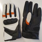 Armoured Leather Motorcycle Gloves with Knucle Guard Black white Orange Size L