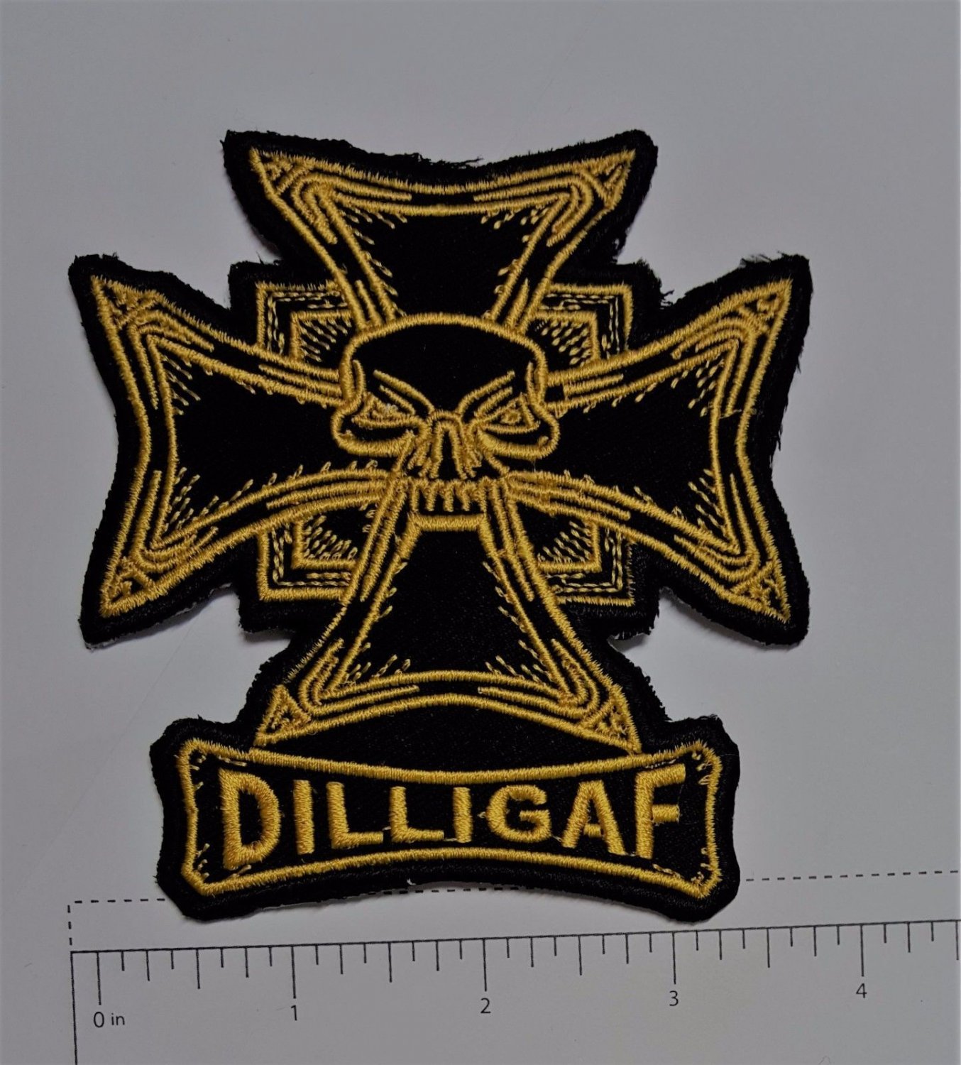 Dilligaf Skull Outlaw Biker Funny Motorcycle Iron On Small Patch