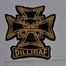 DILLIGAF Skull Outlaw Biker Funny Motorcycle Iron On Small Patch