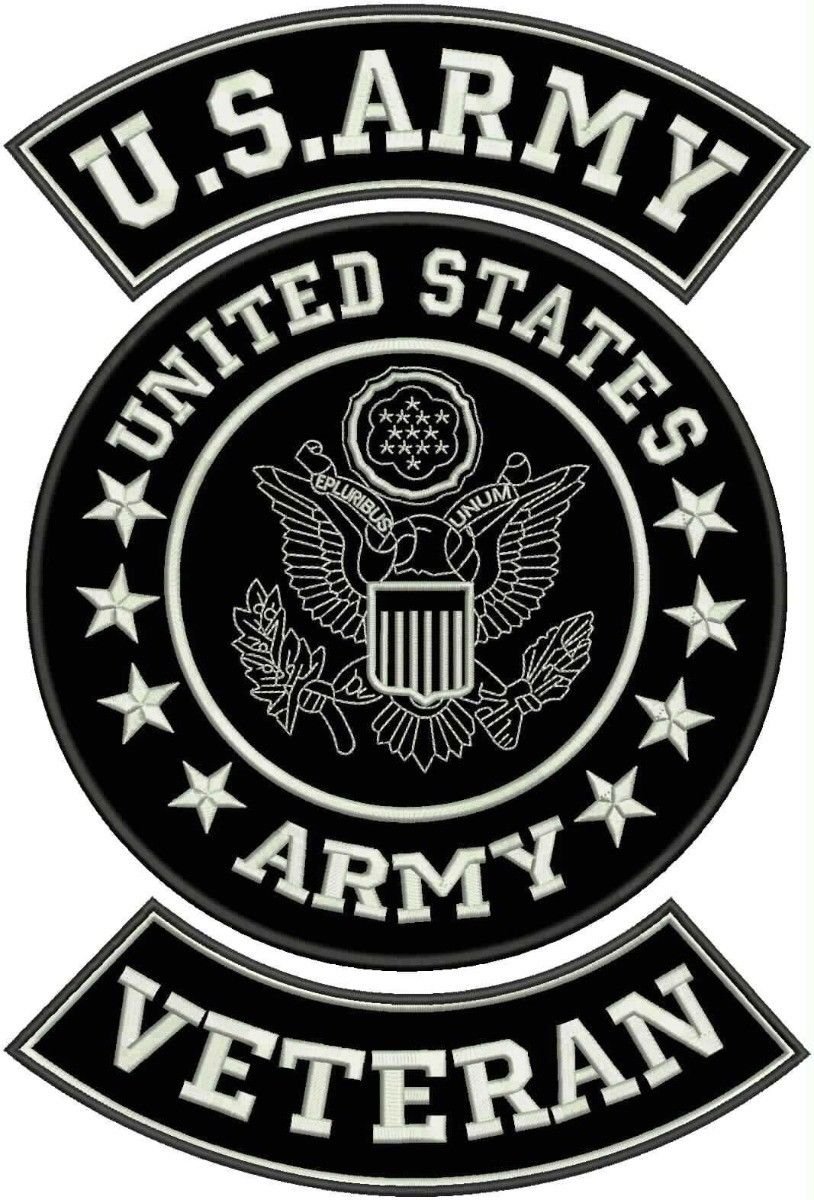 US ARMY VETERAN Rocker Patches Set White and Black for Biker Vest Jacket