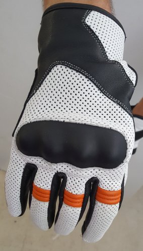 Leather Motorcycle Gloves AIR CARBON Knucle Guard Black white Orange WOMEN SIZES