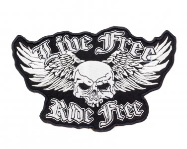 LIVE FREE RIDE FREE WINGED SKULL BACK CENTER PATCH
