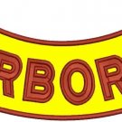 AIR BORNE Brown Gold Iron Sew on Bottom Rocker Tag Patch for Biker Vest Jacket