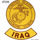 MARINE CORPS IRAQ Brown on Gold Iron on 2 Patches Set for Biker Jacket