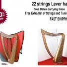 22 strings Lever harp Rose Wood Celtic Design New with Padded Gig Bag, Tuning Ke