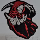 Red Reaper Skull Outlaw Biker Funny Motorcycle Iron On Small Patch
