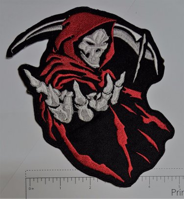Red Reaper Skull Outlaw Biker Funny Motorcycle Iron On Small Patch