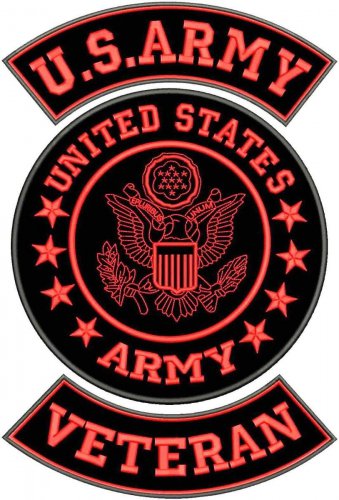 US ARMY VETERAN Rocker Patches Set Red and Black for Biker Vest Jacket