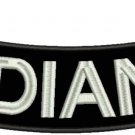 INDIANA White Black Iron Sew on Bottom Rocker Tag Patch for Biker Vest Jacket