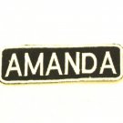 AMANDA White on Black Iron on Name Tag Patch for Biker Vest NB269