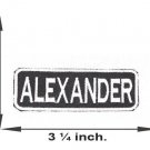 ALEXANDER White on Black Iron on Name Tag Patch for Biker Vest NB233