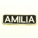 AMILIA White on Black Iron on Name Tag Patch for Biker Vest NB270