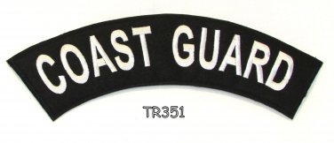 COAST GUARD White on Black Top Rocker Iron on Patch for Biker Vest TR351