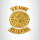 ARMY COMBAT VETERAN Brown on Gold Iron on 3 Large Back Patches Set for Biker Ves