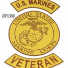 MARINES VETERAN Brown on Gold Iron on 3 Large Back Patches Set for Biker Vest Ja