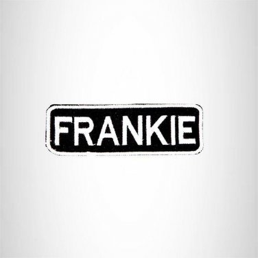 FRANKIE Black and White Name Tag Iron on Patch for Biker Vest and Jacket NB218