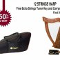 12 String Harp Celtic Design Extra Strings Tuner Carrying Case New