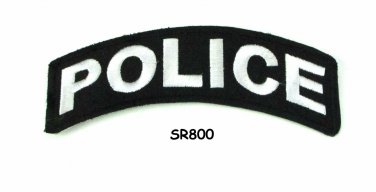 Police White on Black Small Rocker Patch Front for Biker Jacket Vest