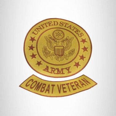 US ARMY COMBAT VETERAN Brown on Gold 2 Large Back Patches Set for Biker Vest