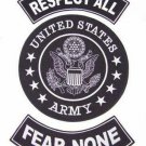 U.S ARMY RESPECT ALL FEAR NONE Iron on 3 Large Back Patches Set for Biker Vest J