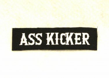 Ass Kicker White on Black Small Patch Iron on for Biker Vest SB748