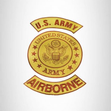 ARMY AIRBORNE Brown on Gold Iron on 3 Large Back Patches Set for Biker Vest Jack