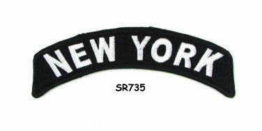 New York State White on Black Small Rocker Patch Front for Biker Jacket Vest