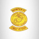 SEMPER FI COMBAT VETERNA Brown on Gold Iron on 3 Large Back Patches Set for Bike