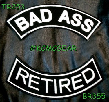 BAD ASS RETIRED Rocker 2 Patches Set Sew on for Vest Jacket