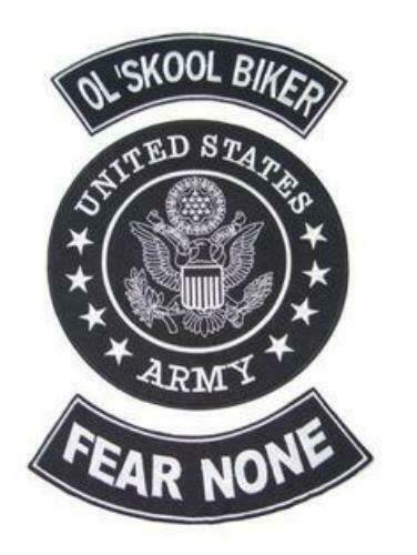 U.S ARMY OL' SKOOL BIKER FEAR NONE Iron on 3 Large Back Patches Set for Biker Ve