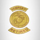 SEMPER FI RETIRED Brown on Gold Iron on 3 Large Back Patches Set for Biker Vest