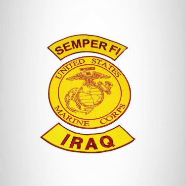SEMPER FI IRAQ Brown on Gold Iron on 3 Large Back Patches Set for Biker Vest Jac