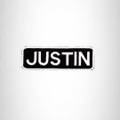 JUSTIN Black and White Name Tag Iron on Patch for Biker Vest and Jacket NB232