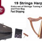 Plain Celtic Harp Rose 19 string Irish Style with Bag & Extra strings & key incl