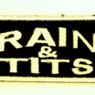BRAINS & TITS White on Black with Border Iron on Small Patch for Biker Vest SB83