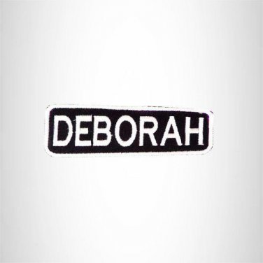 DEBORAH Black and White Name Tag Iron on Patch for Biker Vest and Jacket NB288