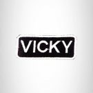 VICKY Black and White Name Tag Iron on Patch for Biker Vest and Jacket NB322