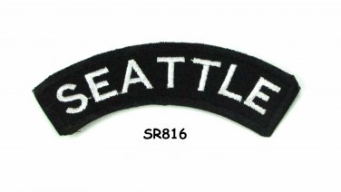 Seattle State White on Black Small Rocker Patch Front for Biker Jacket Vest