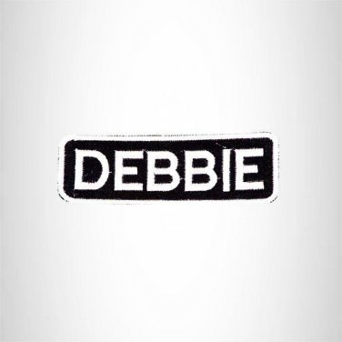 DEBBIE Black and White Name Tag Iron on Patch for Biker Vest and Jacket NB287