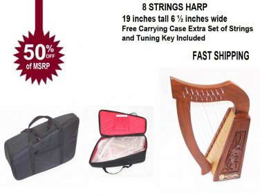 8 string Lily Celtic Harp for Children New Carrying case and extra strings