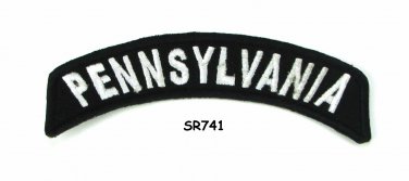 Pennsylvania State White on Black Small Rocker Patch Front for Biker Jacket Vest