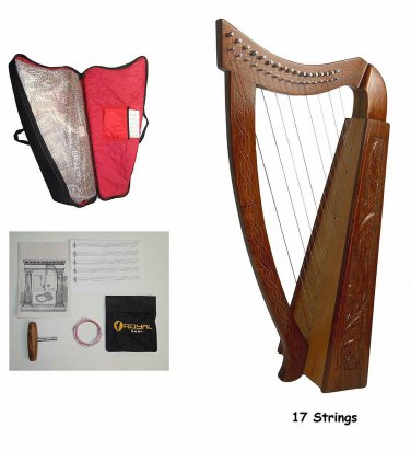 Celtic Harp Rosewood 17 Strings New with Bag, Extra Strings & Tuning Key