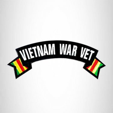 VIETNAM WAR VET White on Black Banner Iron on Top Rocker Patch for Biker Vest Ja