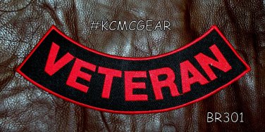 VETERAN Red on Black with Boarder Bottom Rocker Patch for Vest