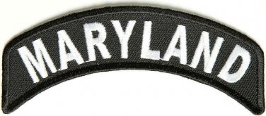 Maryland State White on Black Small Rocker Patch Front for Biker Jacket Vest